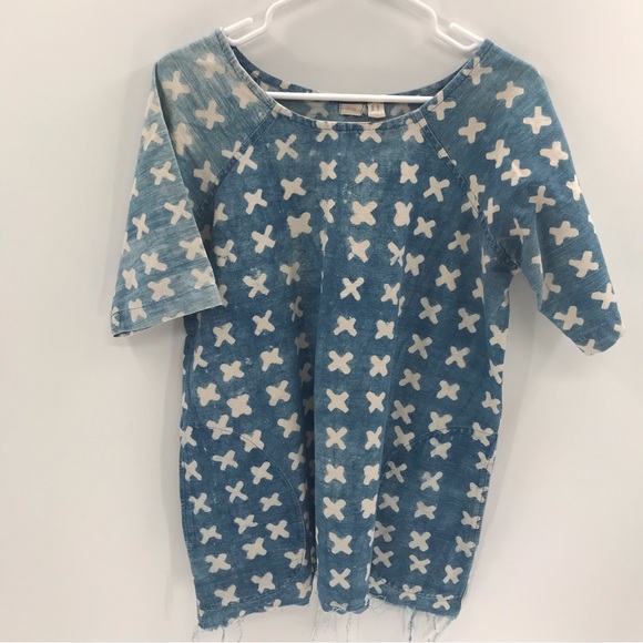 Anthropologie PO-EM Tunic Chambray Blue X’s Sz Medium - Picture 1 of 8